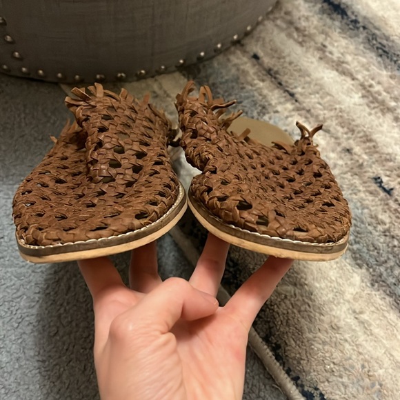 Free People Mirage Woven Brown Leather Flat Mules - Picture 6 of 9